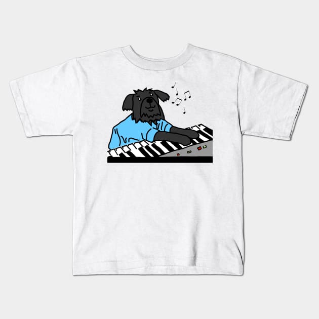 Funny Dog Plays Music on Piano Keyboard Kids T-Shirt by ellenhenryart